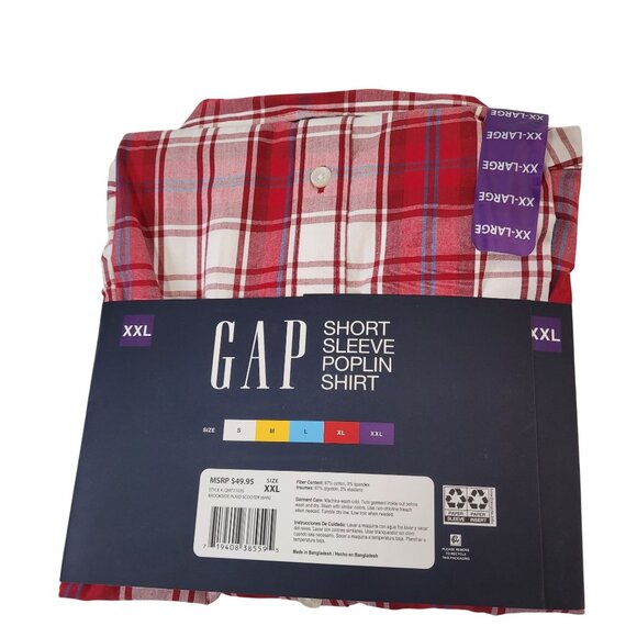 GAP Men's Red Plaid Short Sleeve Button-Up Cotton Poplin Shirt Size XX-Large - Picture 12 of 12